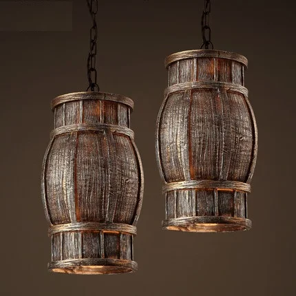 

Loft Style Creative Bucket Resin LED Droplight Industrial Vintage Pendant Light Fixtures For Dining Room Bar Hanging Lamp