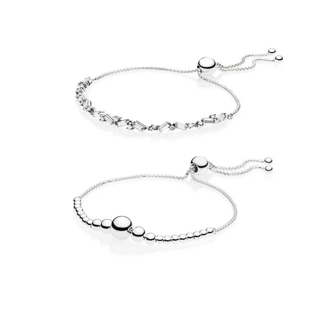 

New 100% 925 Sterling Silver Bracelet Silver Glacial Beauty Sliding Bracelet Fit European Charms Diy Jewelry
