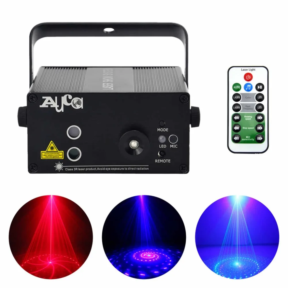 

AUCD 9 Patterns RB Laser Projector Stage Lights 3W Blue LED Mixing Effect Remote DJ Home Party KTV Show Stage Lighting L09RB