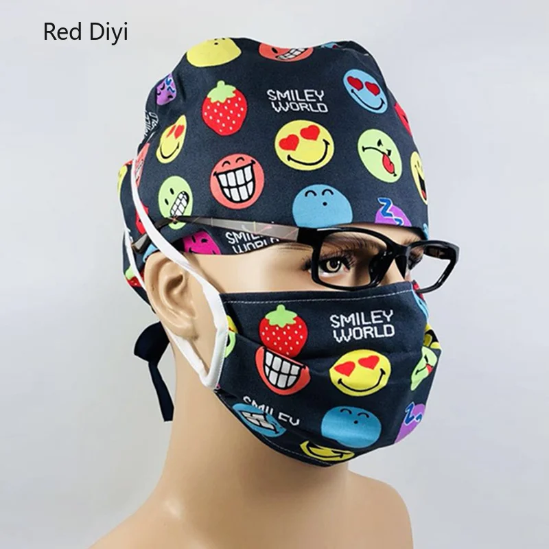 

Men's Scrub Caps pet doctor hat dentist hat print emoji Tieback Elastic Section Surgical hat/Masks