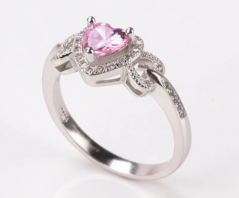 S925 Стерлинговое серебро, ювелирные кольца для женщин, белое и розовое сердце, камень, свадебное романтическое кольцо, обручальные аксессуары, бижутерия