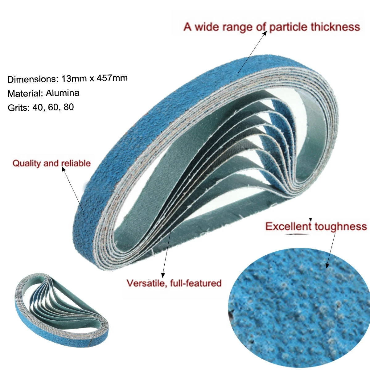 10Pcs  40/60/80 Grit 1/2''x18'' Zirconia Sanding Belts Powerfile For Black Decker