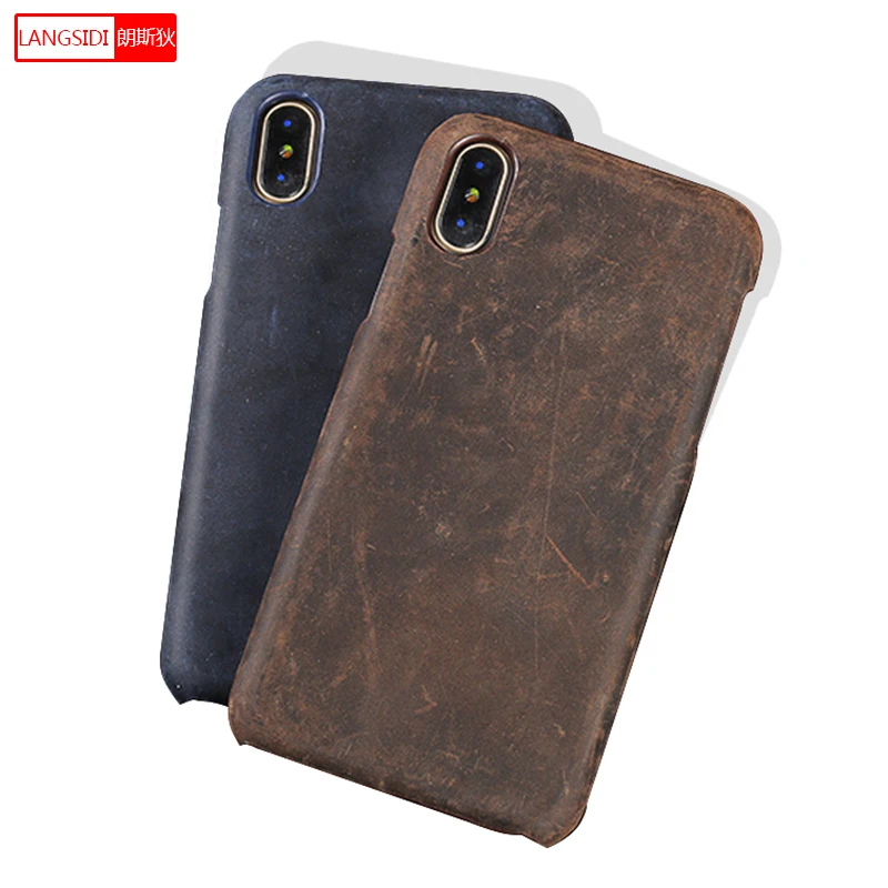 

LANGSIDI Retro crazy horse skin Half-pack phone case for iphone x 6 7 8 8plus 5 5s SE Literary minimalist back cover