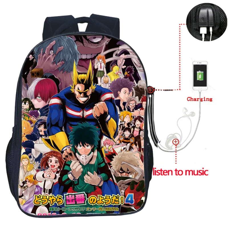 Мужской, женский, для мальчиков и девочек, школьный рюкзак Boku No Hero Academy, USB зарядка, двойной карман, модный ранец для ноутбука My Hero Academy - Цвет: 6