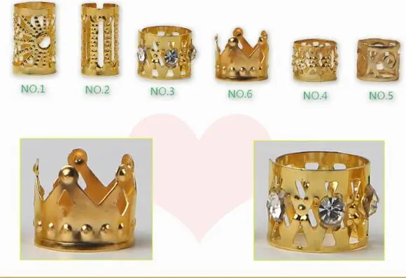 

100Pcs Metal Hair Braid Dread Dreadlock Beads Crown Hollow Out Design Adjustable Hair Cuffs Clips Ring Tube Gold Jewelry