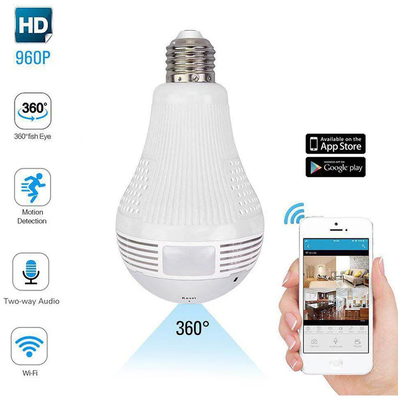 

5.0MP Smart Home Security WIFI IP CCTV P2P Bulb/Lamp Camera With Two-way audio Alarm Motion Detection For Baby Nanny Pet Monitor