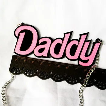 

Acrylic Cutting Glitter Pink Daddy Pendant Choker Necklace Statement Necklace for Women