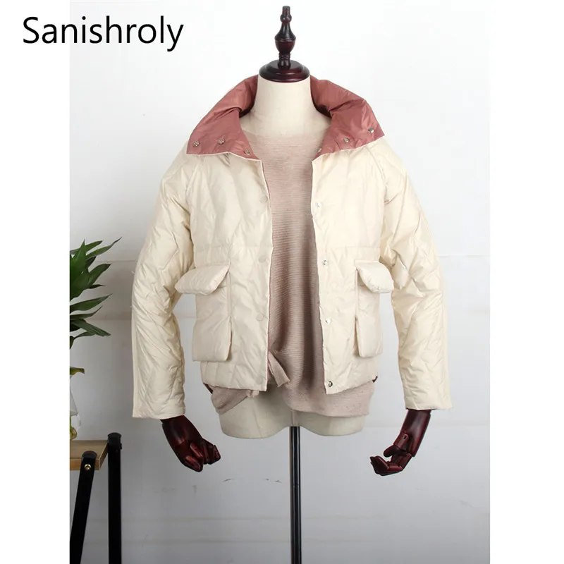 

Sanishroly Double Coat Autumn Winter Women Ultra Light Down Jacket Slim White Duck Down Coats Female Short Outwear Plus Size 583
