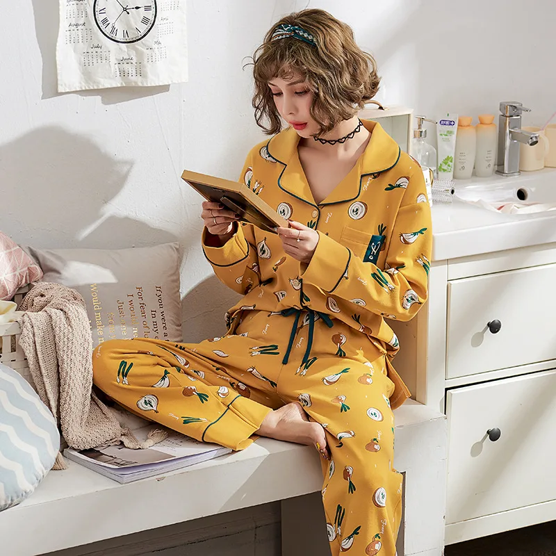

Breastfeeding Home Service Suit Cotton Long-sleeved Pants Two-Piece Pajamas Nightwear That Can Be Worn Before Or After Pregnancy