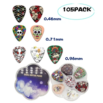 

105pcs mixed 3 thickness flower skull gift design guitar pick plectrum