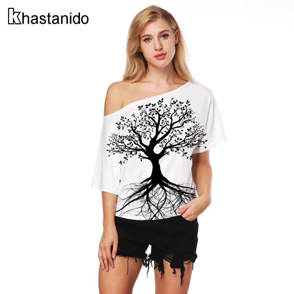 

T-Shirt Life Tree 3d Print Off Shoulder TShirts Short Sleeve Casual White Shirt Sexy Punk Tees Women New Arrival Summer Tops