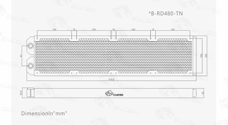 BYKSKI 28 мм толщиной меди 480 мм Однорядный радиатор компьютера водяного охлаждения жидкого теплообменника использовать для 12 см вентиляторов