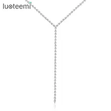 LUOTEEMI Long Chain Luxury CZ Bar Pendant Necklace for Women Fashion Jewelry Sweater Chain Tassel Collares Mujer Bijoux Femme