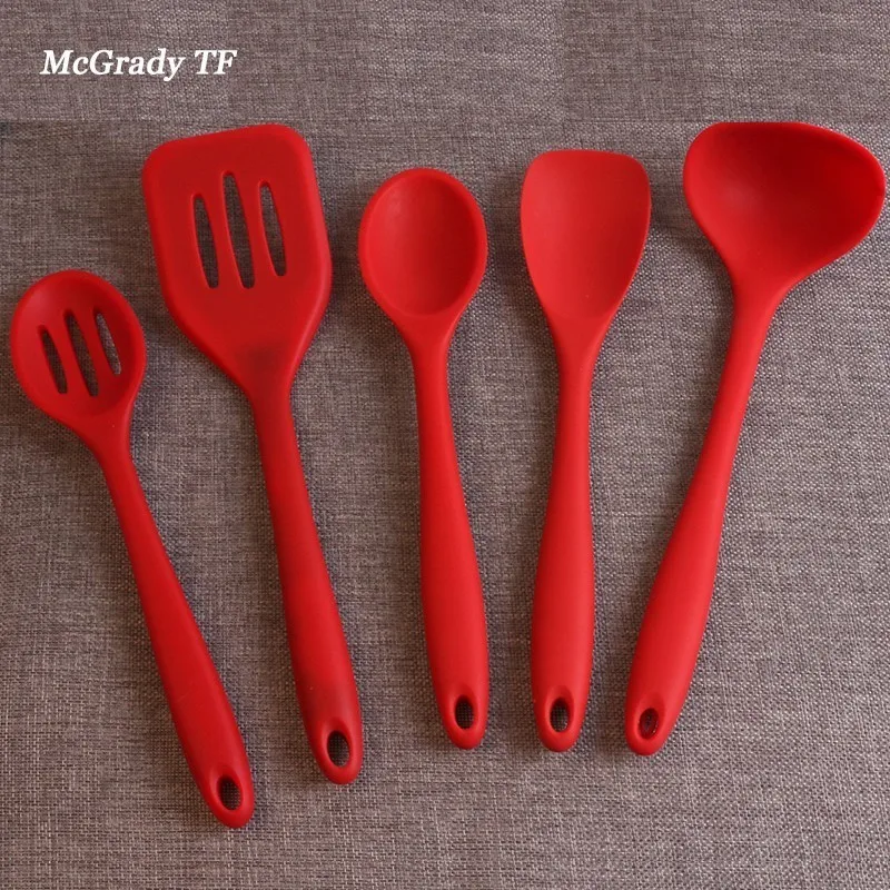 

5PCS Silicone Kitchen Utensils,Cooking Utensil Set Spatula, Spon, Ladle, Spaghetti Server, Slotted Turner. Kitchen Cooking Tools