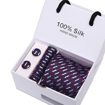 

wholesale Men tie Handkerchief box Set Necktie Pocket Square Classic Party Wedding Striped Polka Dot 3.4"Silk Woven Wedding