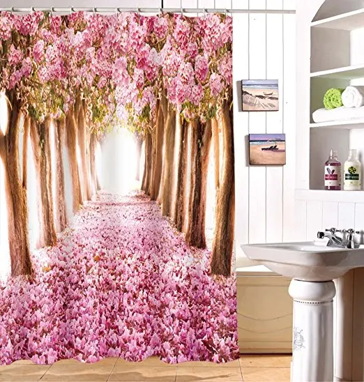 

CHARMHOME Modern Polyester Floral Shower Curtain 3D Cherry blossoms Nature Modern Design Waterproof Fabric Curtains For Bathroom