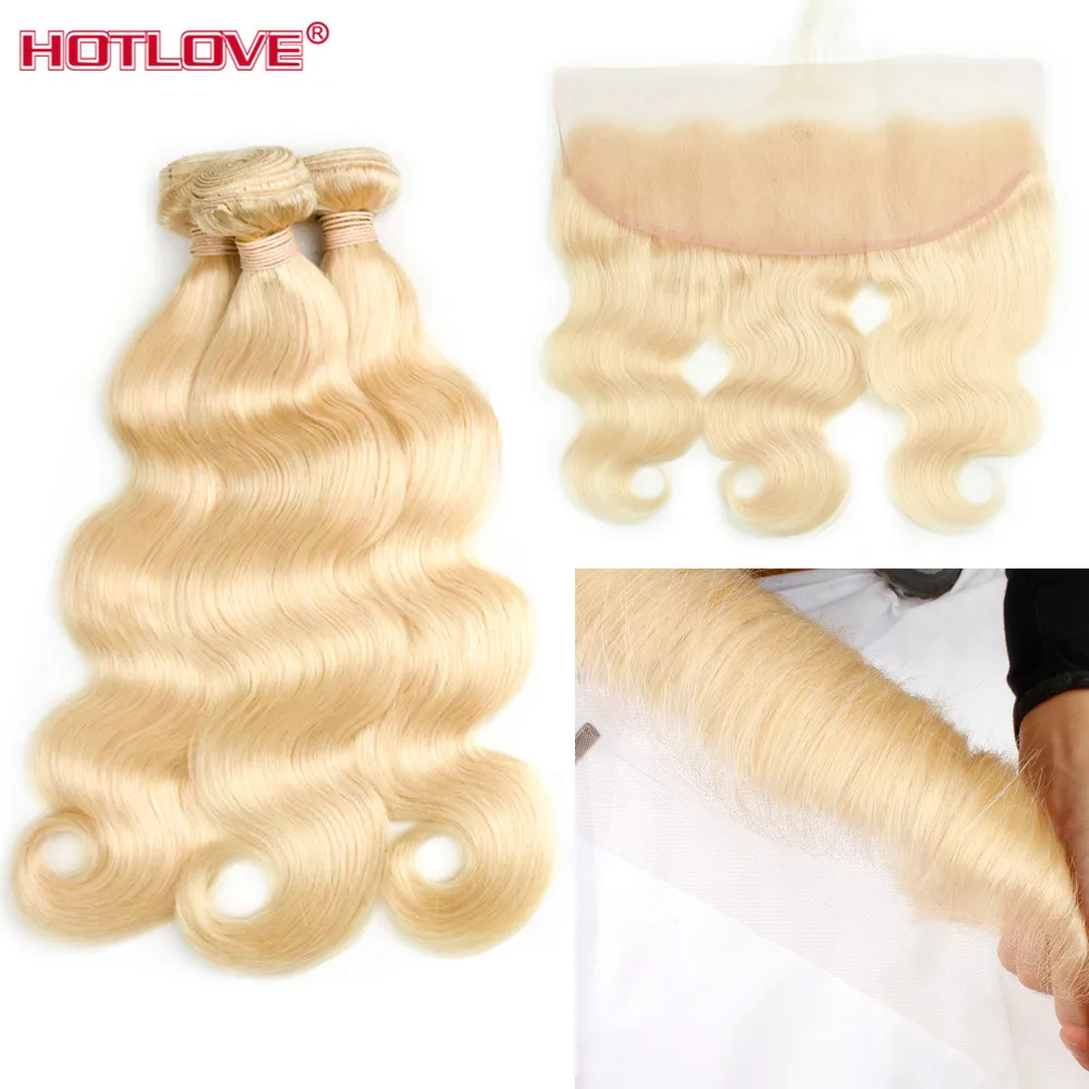 613 Blonde Bundles With Frontal Brazilian Body Wave Bundle With Frontal Remy Blonde Human Hair Lace Frontal Closure With Bundle