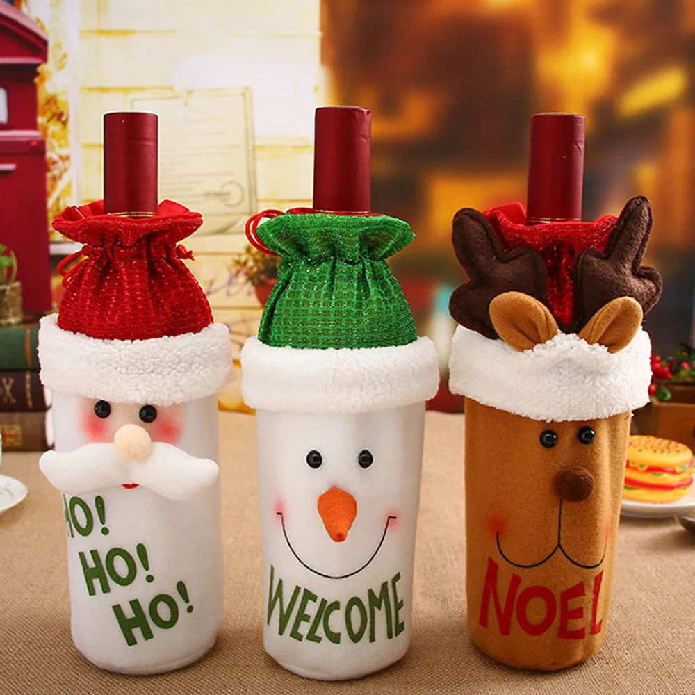 

Christmas 1PC Cute Christmas Red Wine Bottle Cover Bags Decoration Home Party Santa Claus Christmas Decor Shrink Wrap Bags *SY