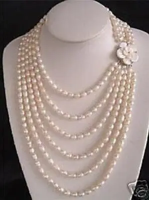 

FREE SHIPPINGNOBLEST 6 ROW SALT WATER PEARL SHELL FLOWER NECKLACE