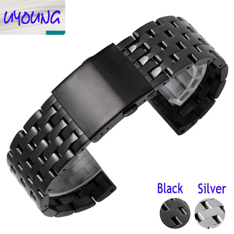 

UYONG Watchband Quality Solid stainless steel Watch band For Diesel For Men 24mm 26mm 28mm 30mm Black Steel Bracelet