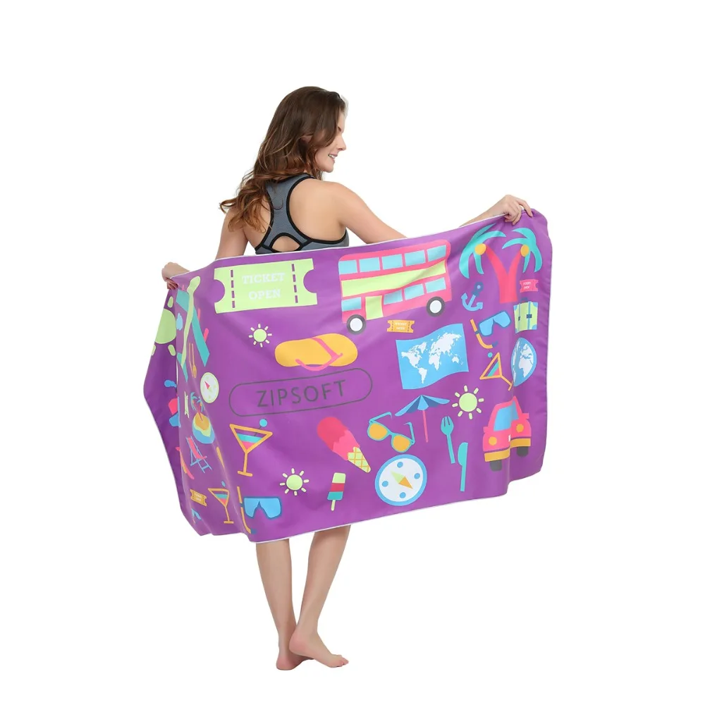 Zipsoft Microfiber Beach Towel Large Size Traveling Quick Dry Sports Printed Swimming Bath Camping Flowers Gift