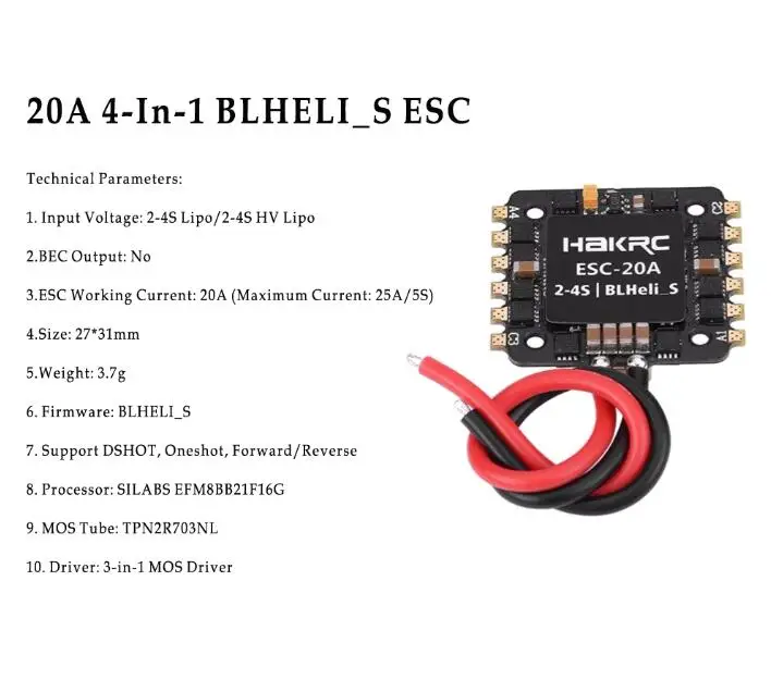 HAKRC 15A/20A/30A/40A/50A 4в1 50A 3-6S BLHeli_32 5V 3A BEC Dshot1200 Мини Размер ESC для DIY квадрокоптера FPV гоночный Дрон - Цвет: 20A ESC