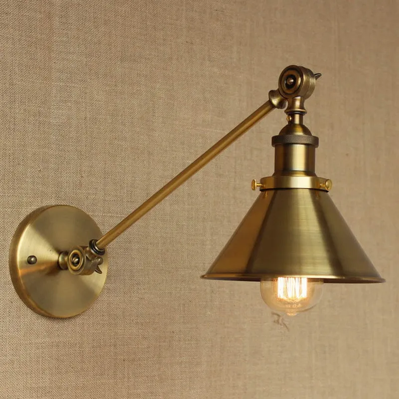 Antique gold long swing arm wall lamp for workroom bedside bedroom