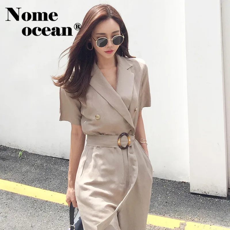 

Office Lady Women's Jumpsuits Double Breasted Belted Wide Leg Pants Female Trousers 2018 Autumn Long Jumpsuit OL Pants M18071501