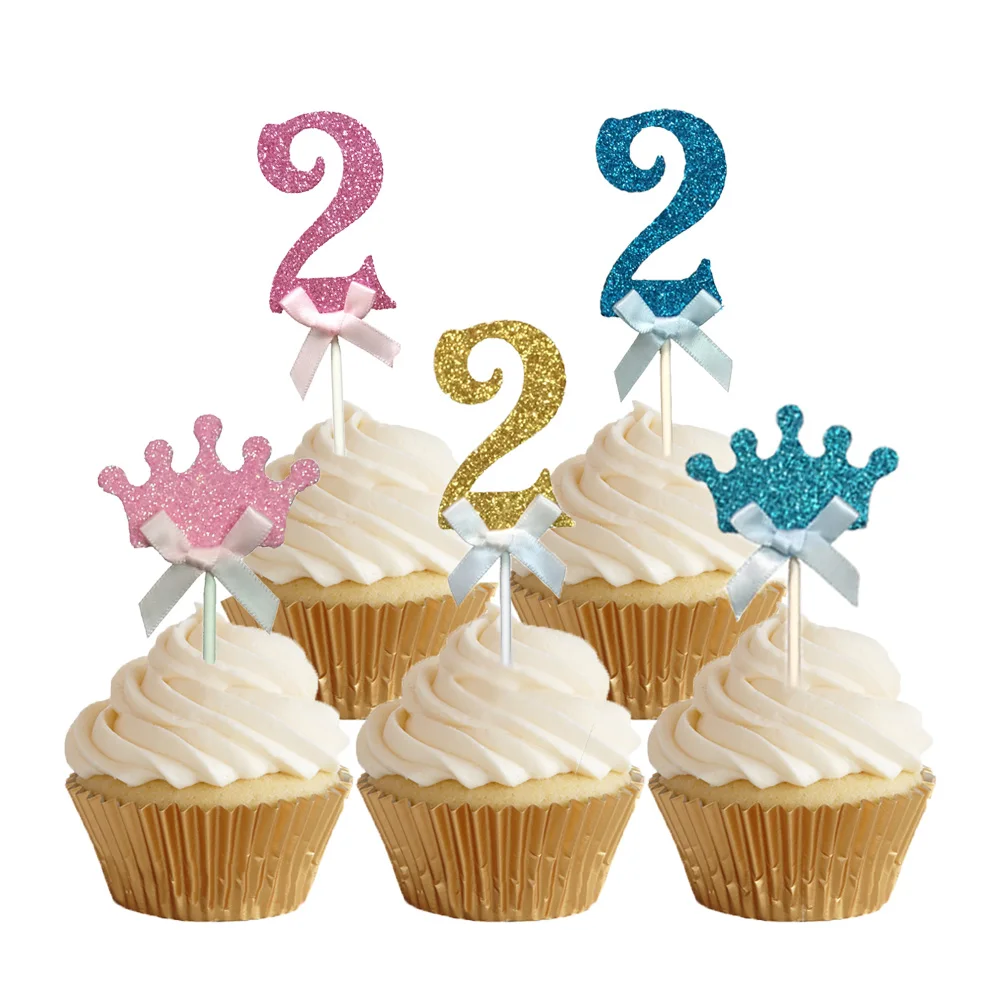 24 шт блеск номер 2 кекс Baby ребенок два года украшение для именинного торта Девочки Мальчики второй украшение для торта ко дню рождения