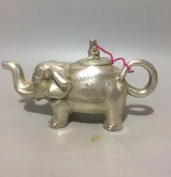 

Chinese exquisite crafts white copper elephant teapot statue