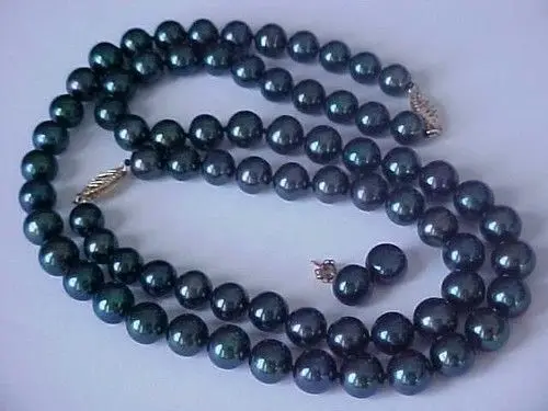 

SET OF 9-10MM AAA GENUINE BLACK PEARL NECKLACE, BRACELET & EARRINGS^^^@^Noble style Natural Fine jewe SHIPPING