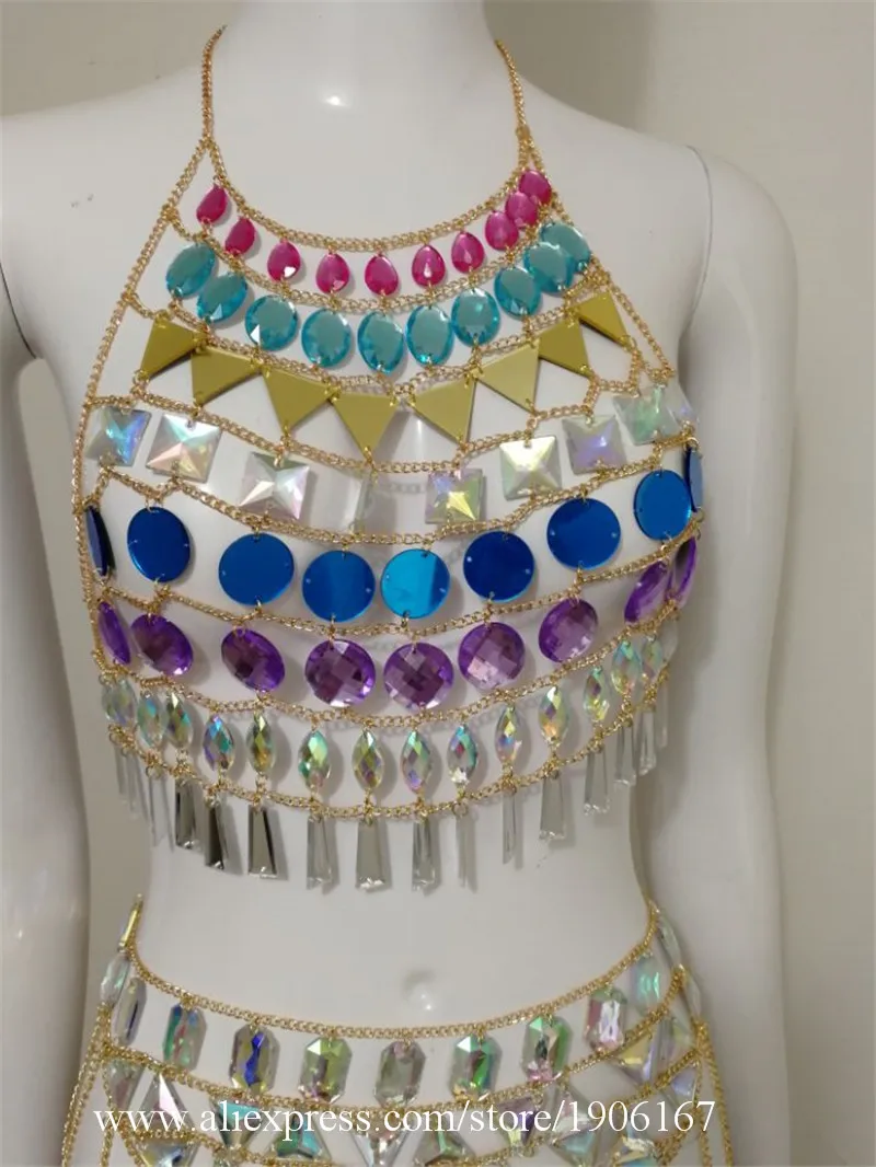 Chain Dripping Gem Hanging Halter Vest Skirt Bar DSDJ Clothing Music Festival Clothing08