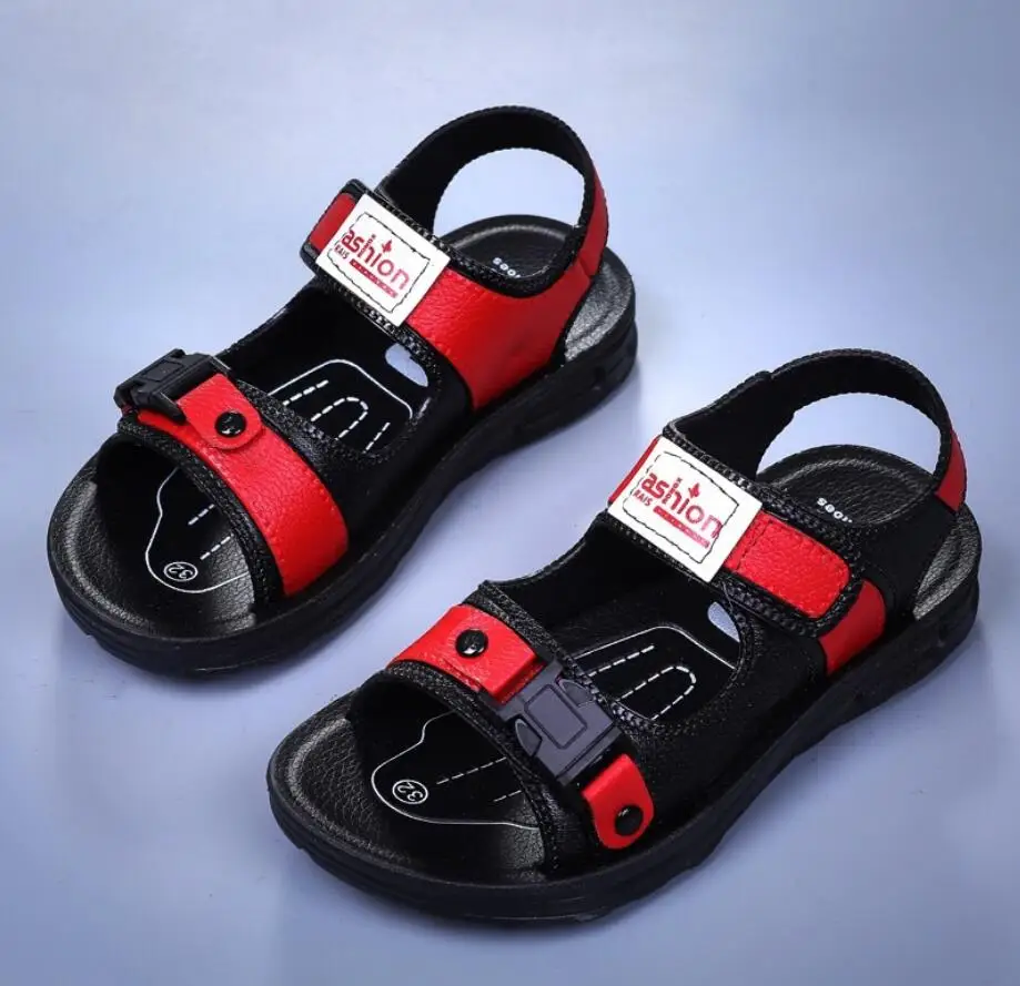 Для мальчиков и девочек брендовые Летние босоножки; мягкая подошва пляжные сандалии анти-скольжения, удобные, милые Детская спортивная обувь; детские кроссовки - Цвет: Красный