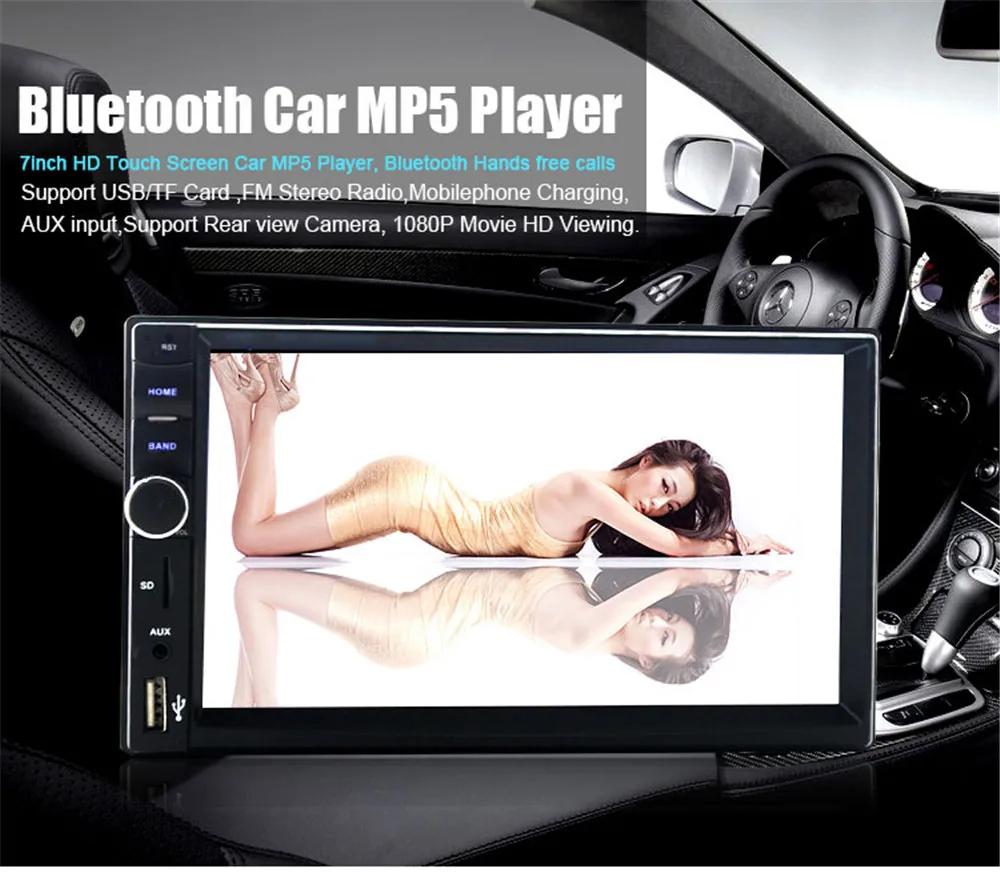 

Car Radio Player Bluetooth 7" Digital Car Multimedia Player HD Touch Autoradio MP5 USB Audio Aux FM Stereo With Rear View Camera