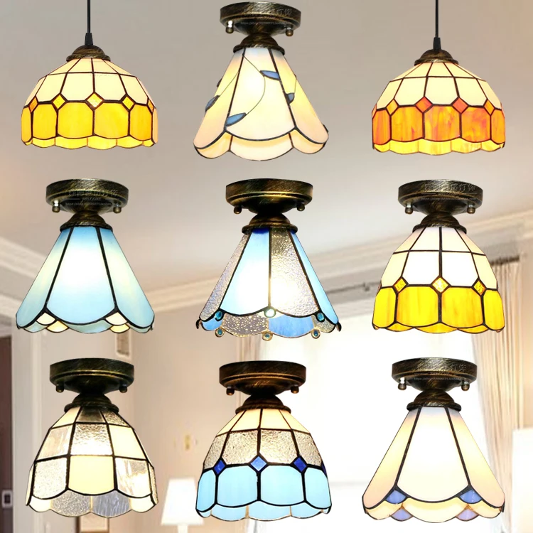 

Vintage Retro Mediterranean Ceiling Lamps AC110V-220V Stained Glass Aisle Hotel Restuarant LED Balcony Lamp Lighting