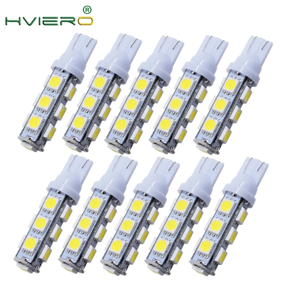 

High Quality 10X White T10 13 SMD 5050 13LED 13Smd 194 168 192 Auto Car Side Light Bulb 194 168 W5W LED Wedge Lamp 12V wholesale