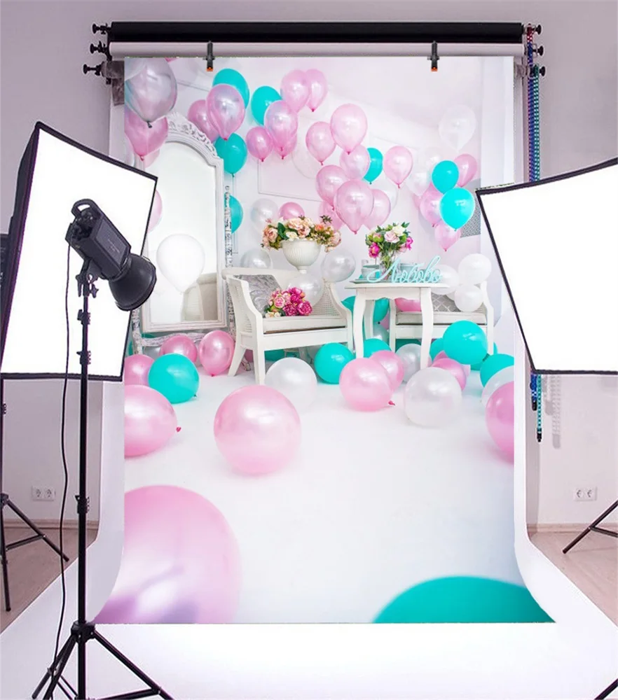 Laeacco Balloons Baby Birthday Party Celebration Child Portrait Photography Backgrounds Photo Backdrops Photocall Photo Studio