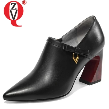 

ZVQ high quality fashion genuine leather fashion sexy pointed toe woman pumps footwear 7.5 cm strange style zipper spring shoes