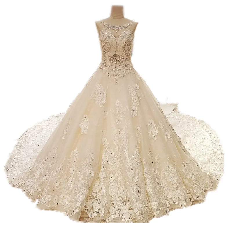 Роскошное кружевное свадебное платье цвета шампанского, бальное платье с изумительными бусинами, тяжелое платье, большая юбка, свадебное