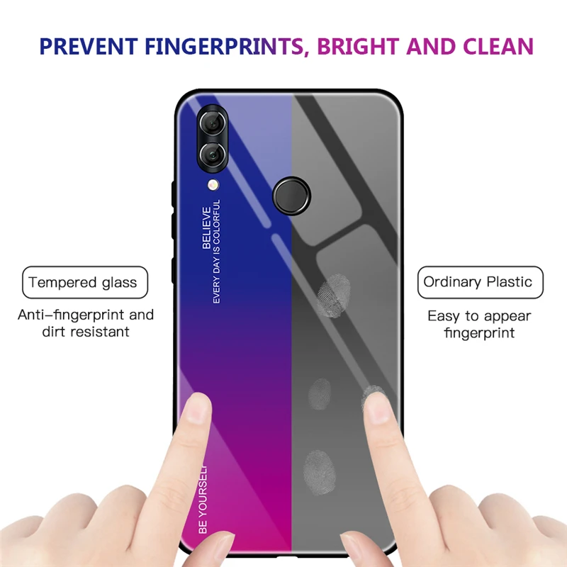 Роскошный градиентный чехол из закаленного стекла для Huawei Honor 10 lite P Smart 2019 простой