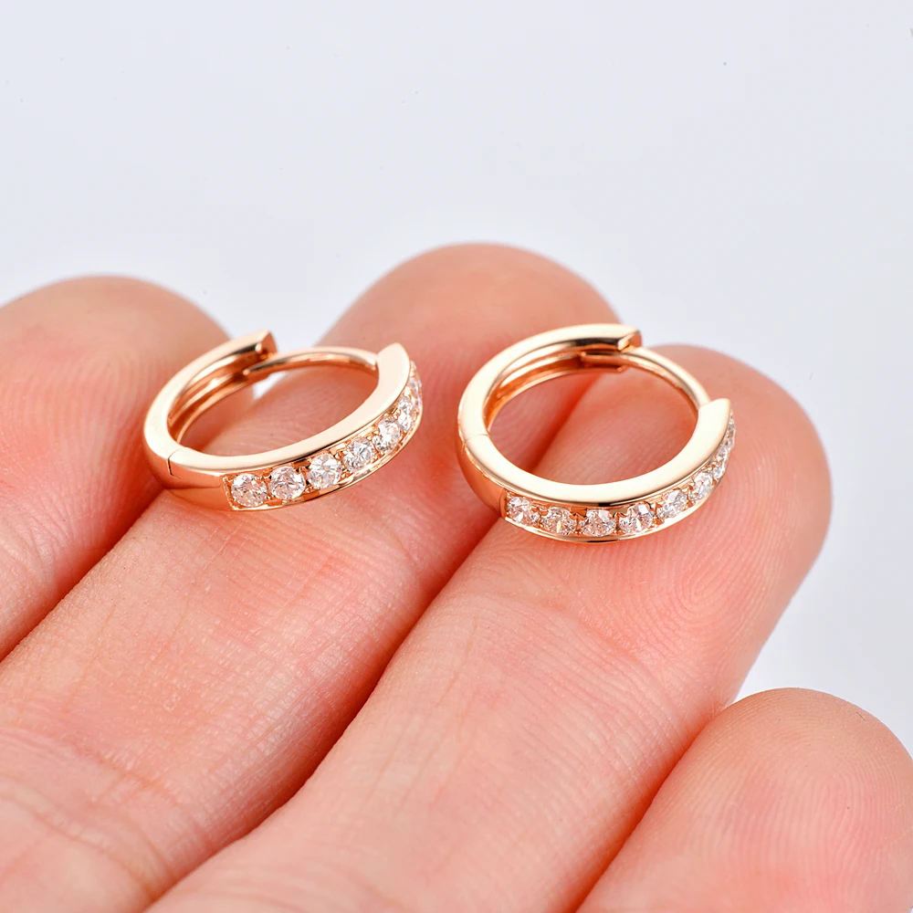 Caimao Jewelry Beautiful 14K Rose Gold 0.31ct Brilliant Cut Diamond Hoop Engagement Earrings