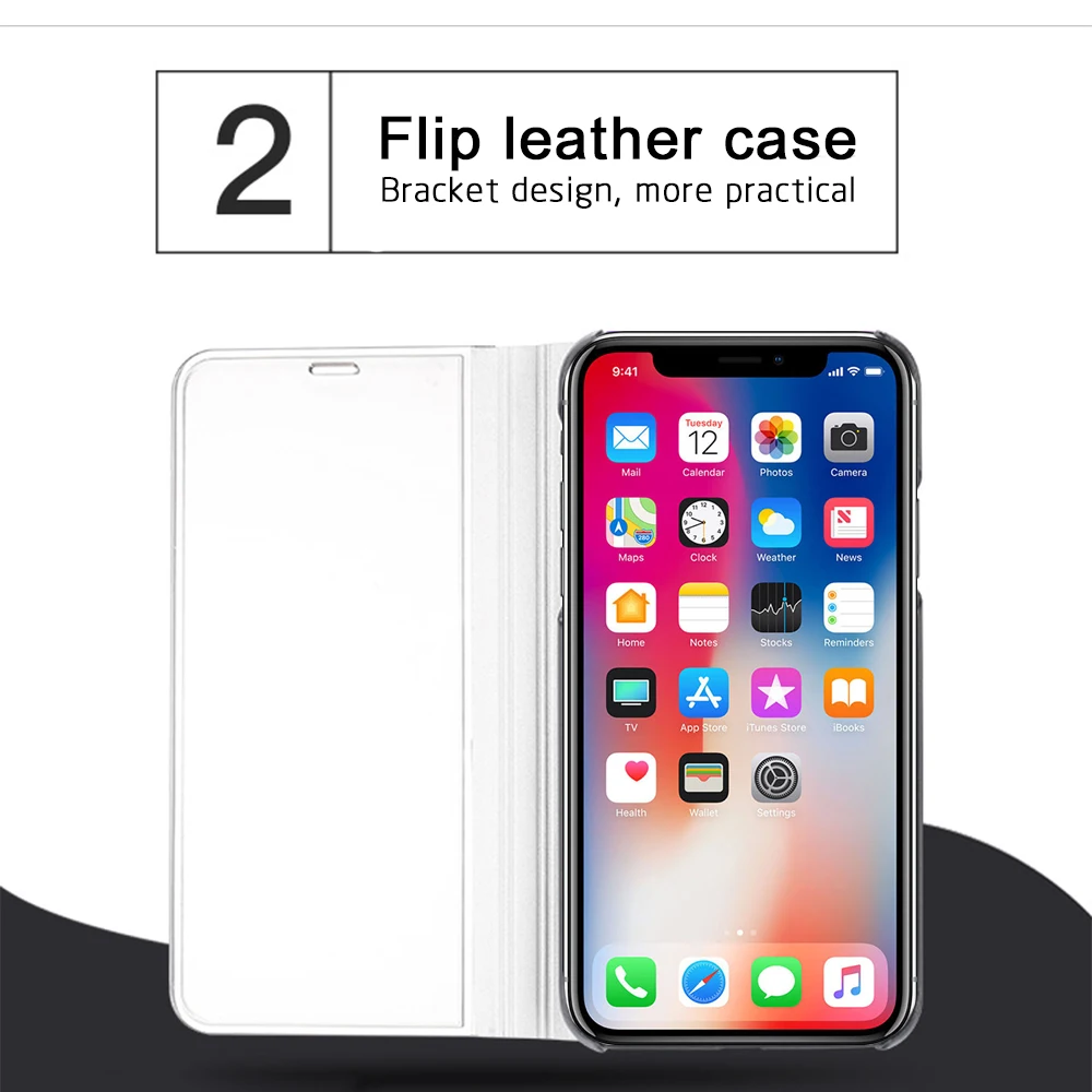 Роскошный прозрачный зеркальный смарт чехол для iPhone X 7 8 6 6s Plus 10 XS MAX XR кожаный флип