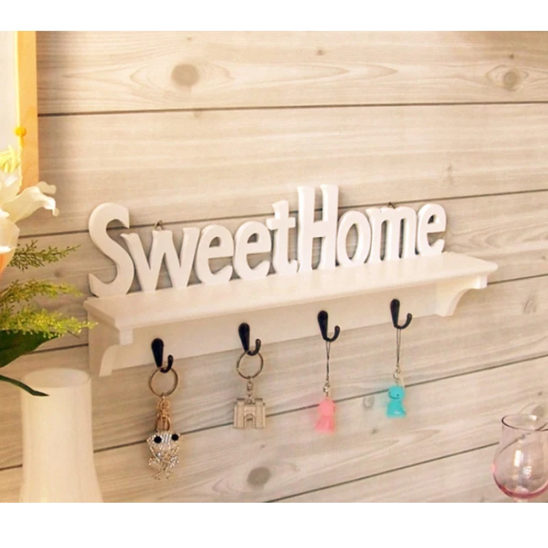 Sweet Home White Hollow Partition Shelf Wooden Coat Rack Four