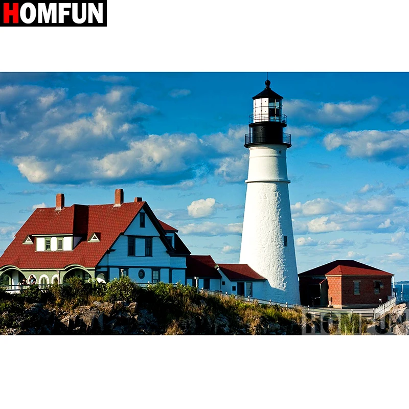 

HOMFUN Full Square/Round Drill 5D DIY Diamond Painting "Lighthouse landscape" Embroidery Cross Stitch 3D Home Decor Gift A13297