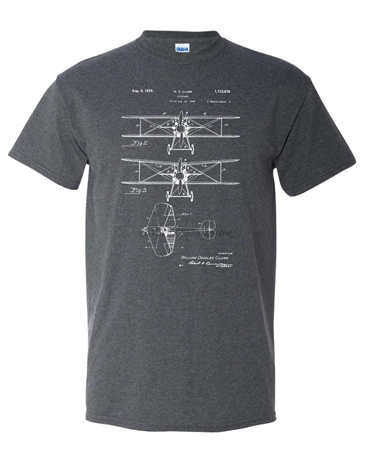

1929 Biplane Patent Airplane Pilot Aviation WWI WW2 World War Bi-plane Vintage Graphic Adult Tee Men& T-shirt