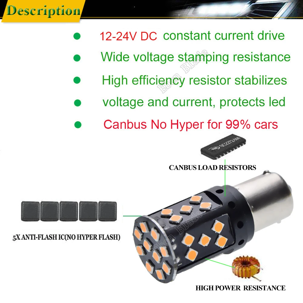 2 шт. 1156PY PY21W Автомобильный светодиодный светильник желтого и оранжевого цвета Canbus без ошибок OBC Hyper Flash поворотник светильник BAU15S 7507 12 В 24 в авто лампа
