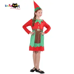 Eraspooky/платье Санта Клауса для девочек, Рождественский костюм эльфа, детское Новогоднее карнавальное нарядное платье, маскировка