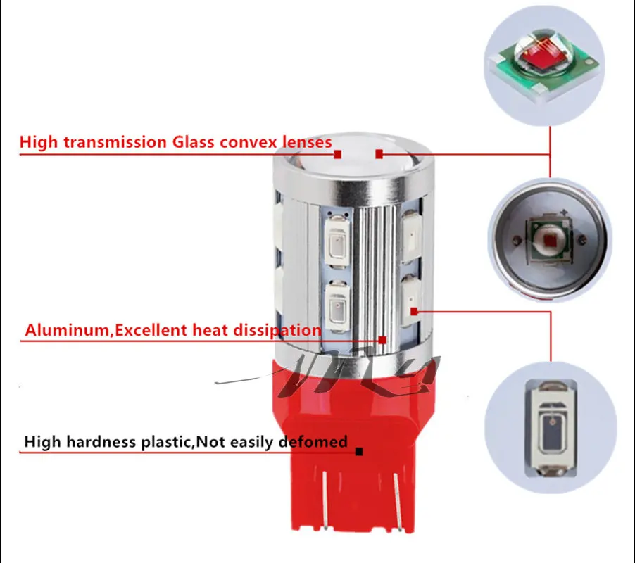 2 шт. 7443 7440 автомобиля светодиодный лампы 12 светодиодов SMD 5730 W21/5 Вт 5 Вт Высокая мощность XPE светодиодный фонарные лампочки Автомобильные светильник источник красного цвета