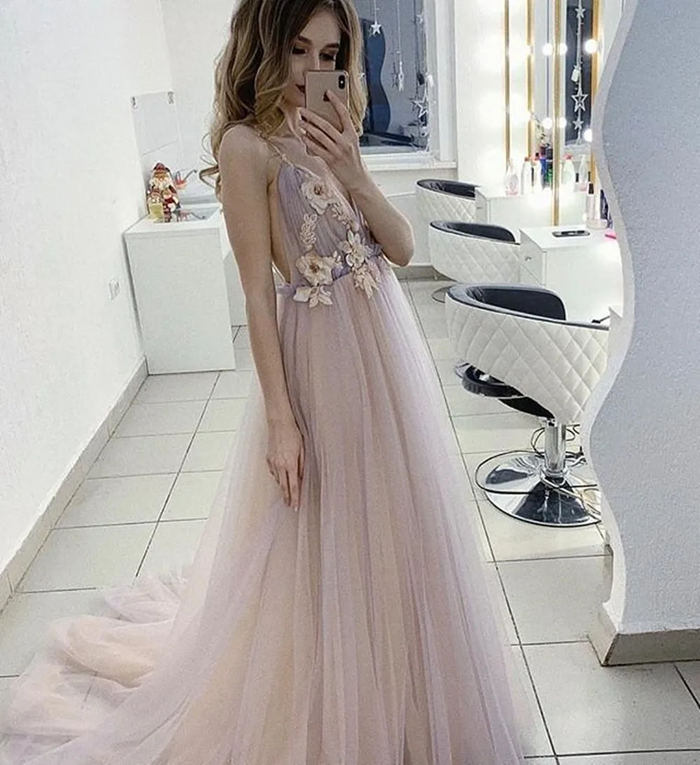 Baijinbai трапециевидные платья для выпускного вечера vestido de noite Элегантные 3D цветы тонкие лямки Тюль Vestidos de Baile вечерние платья