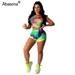 Abasona/Новинка, футболка с капюшоном и принтом Галактики, шорты со шнурком костюм, модный спортивный комплект из двух предметов, повседневная
